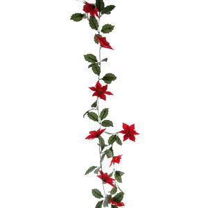 170cm garland of red poinsettia  8 flower+ 15 sets of 3 leaves LY602030