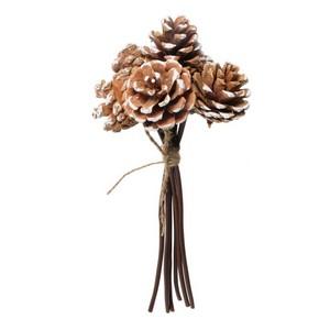25cm 6 heads pine cone bunch natural color with white tips x6