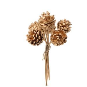 25cm 6 heads pine cones bunch GOLD x6 LY403005A