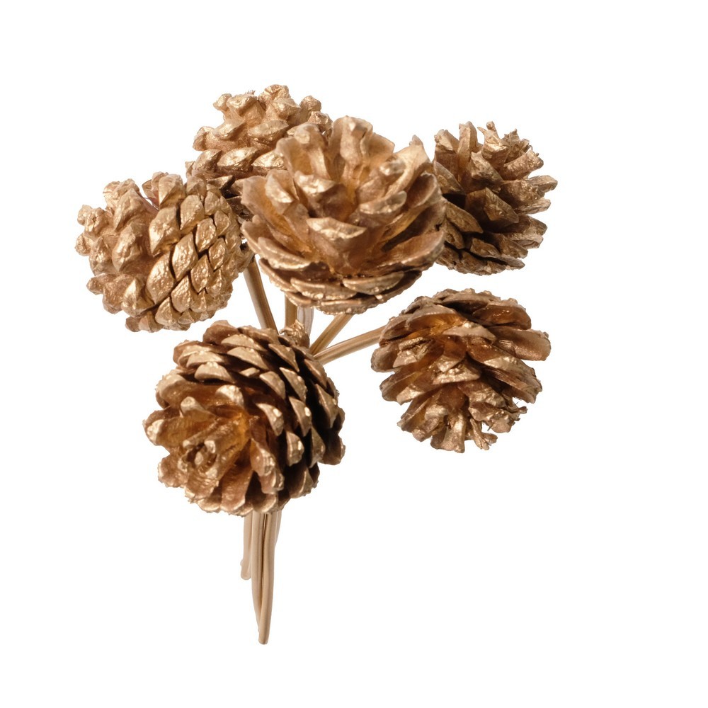 25cm 6 heads pine cones bunch GOLD x6 LY403005A