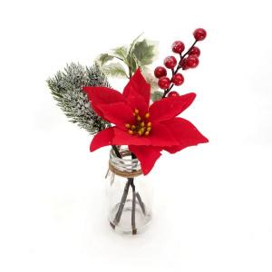 Poinsetta pine needle berry holly in vase 26cm XMAS